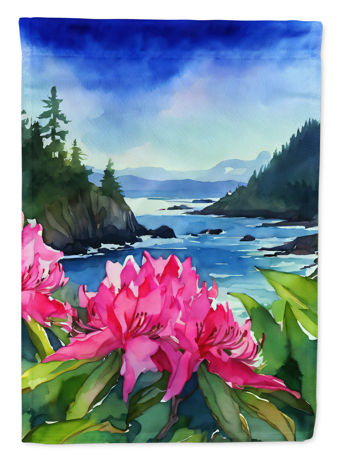 Washington Coast Rhododendrons in Watercolor Garden Flag
